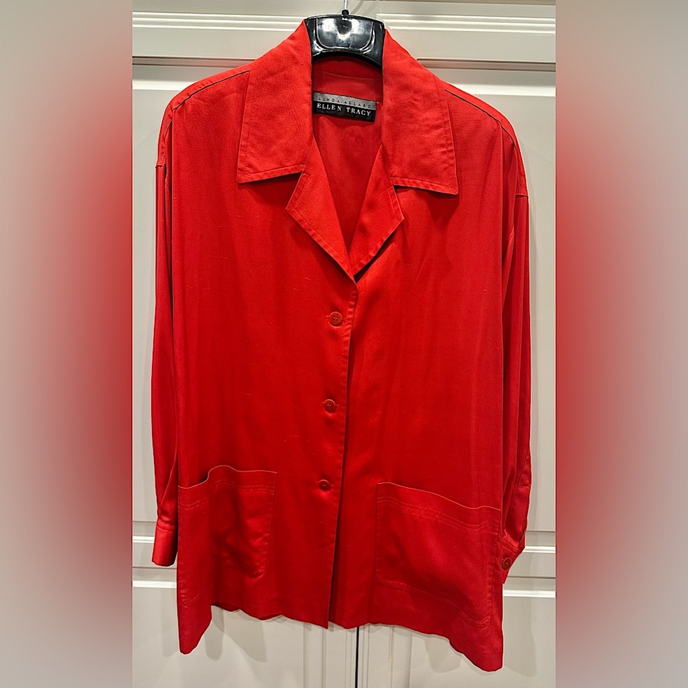 Ellen Tracy Size 12 100% Silk Blazer Jacket Red